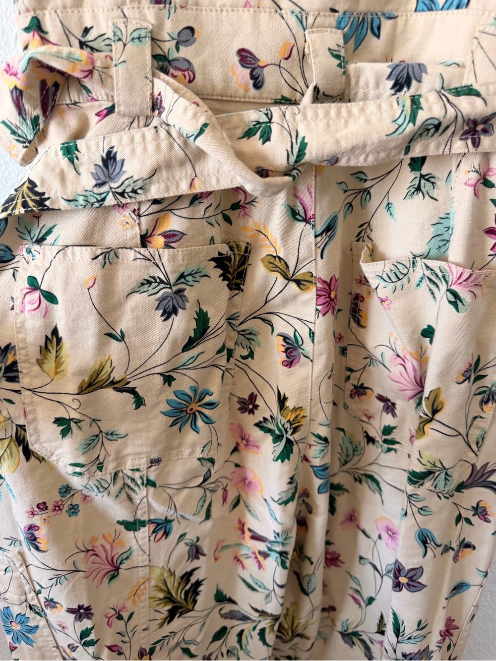 Anthropologie Cream Floral Ruffle-Sleeve Belted Jumpsuit - Picture 9 of 10